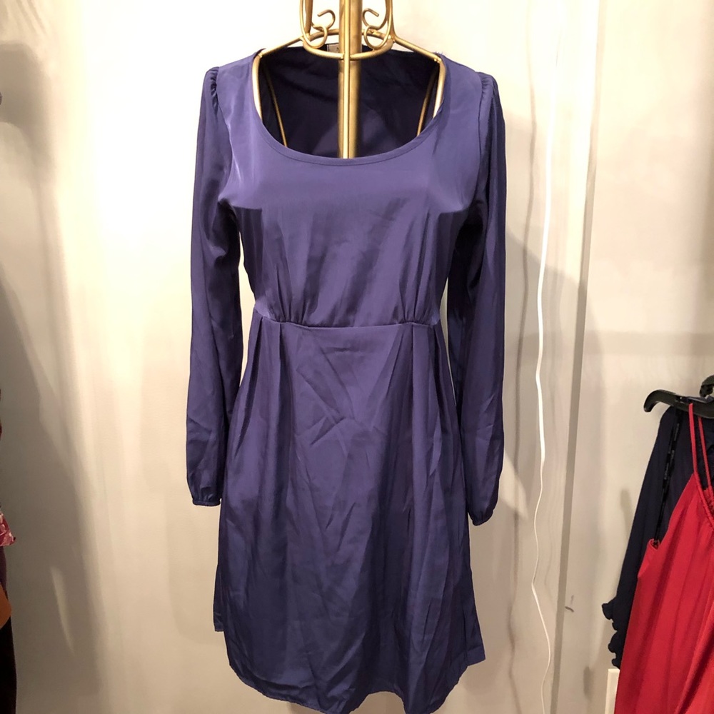navy satin-look LS dress
